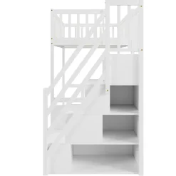 Lit Mezzanine Bois 90x200 cm enfant avec Escalier Sécurisé et Rangement Intégré - Blanc