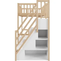Lit Mezzanine Bois 90x200 cm enfant avec Escalier Sécurisé et Rangement - Bois Naturel