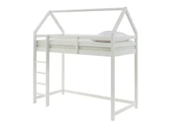 Lit mezzanine cabane 90 x 190 cm - Pin massif - Blanc - TARZIA