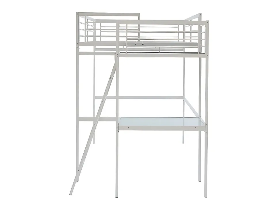 Lit mezzanine CASUAL II - 140 x 190 cm - plateforme bureau - Blanc + matelas