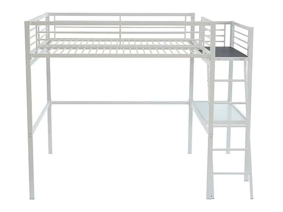 Lit mezzanine CASUAL II - 140 x 190 cm - plateforme bureau - Blanc + matelas