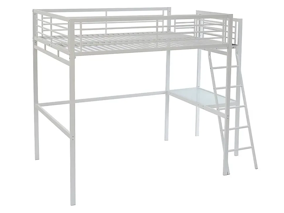 Lit mezzanine CASUAL II - 140 x 190 cm - plateforme bureau - Blanc + matelas