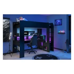 Lit mezzanine combine enfant LED Gamer ONLINE - 90 x 200 cm - Noir mat - Sommier inclus - PARISOT
