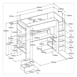 Lit mezzanine combine enfant LED Gamer ONLINE - 90 x 200 cm - Noir mat - Sommier inclus - PARISOT