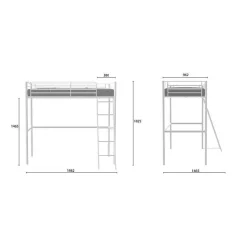 Lit mezzanine ELIOT 90 x 190 cm - Métal - Sommier inclus - Blanc