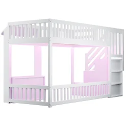 Lit mezzanine en bois 90x200cm - avec armoire - escalier de rangement - éclairage LED - blanc (matelas non inclus)