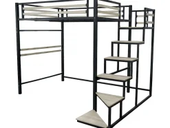 Lit mezzanine en métal avec escalier "LENA" 140 x 190 cm Noir