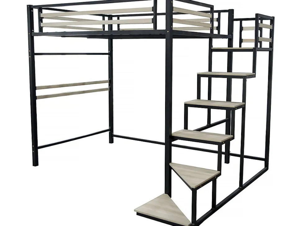 Lit mezzanine en métal avec escalier "LENA" 140 x 190 cm Noir