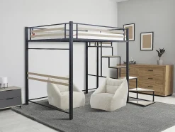 Lit mezzanine en métal avec escalier "LENA" 140 x 190 cm Noir