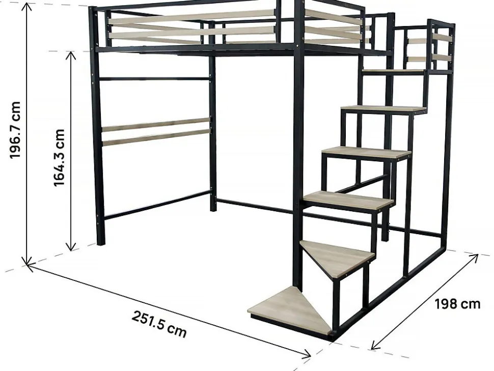 Lit mezzanine en métal avec escalier "LENA" 140 x 190 cm Noir