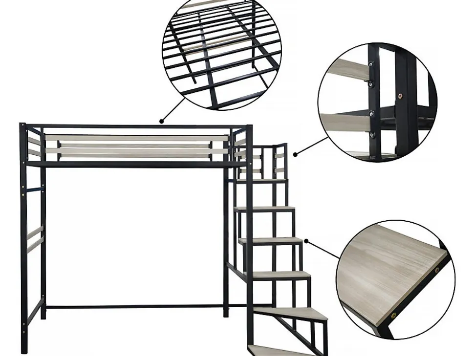 Lit mezzanine en métal avec escalier "LENA" 140 x 190 cm Noir