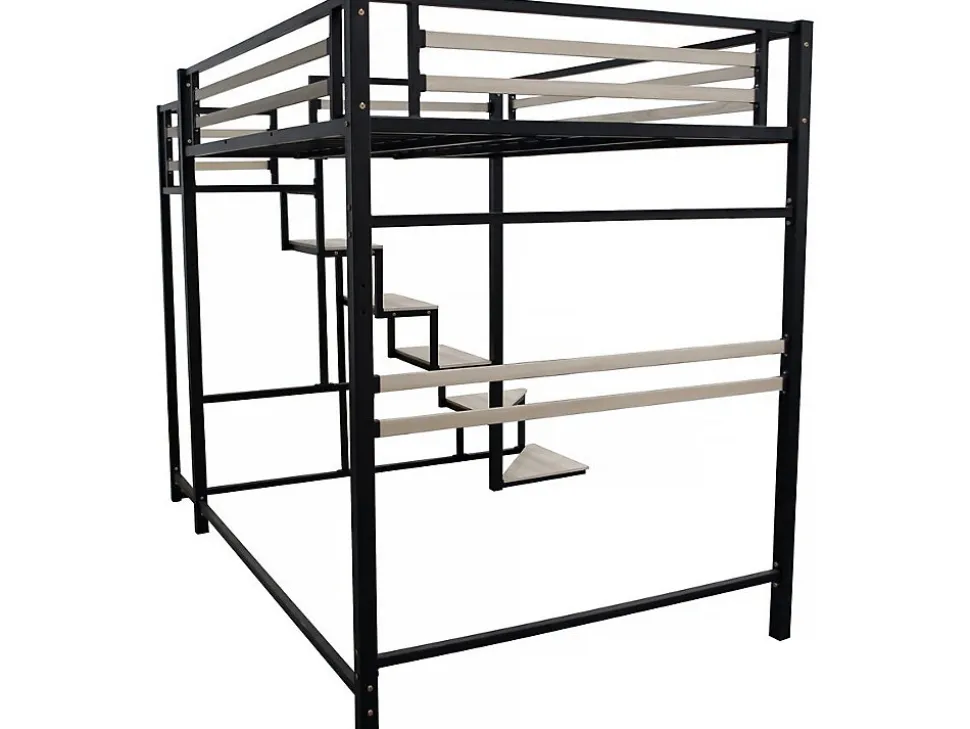 Lit mezzanine en métal avec escalier "LENA" 140 x 190 cm Noir