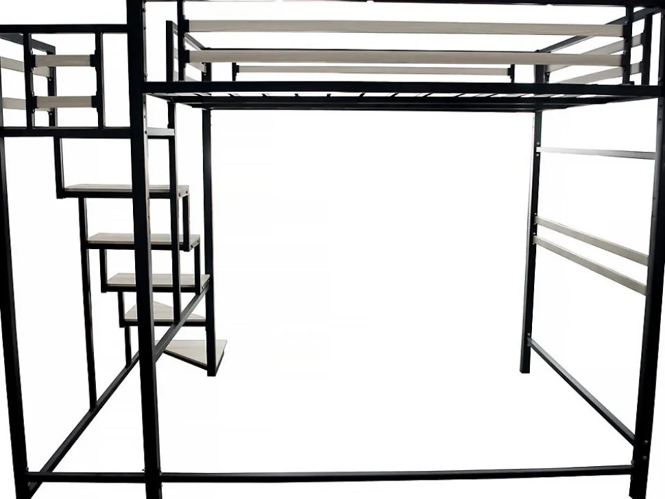 Lit mezzanine en métal avec escalier "LENA" 140 x 190 cm Noir