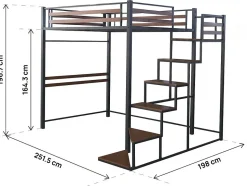 Lit mezzanine en métal avec escalier