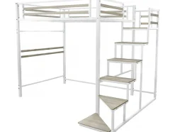 Lit mezzanine en métal avec escalier "LENA" 140 x 190 cm Blanc