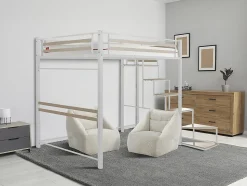 Lit mezzanine en métal avec escalier "LENA" 140 x 190 cm Blanc