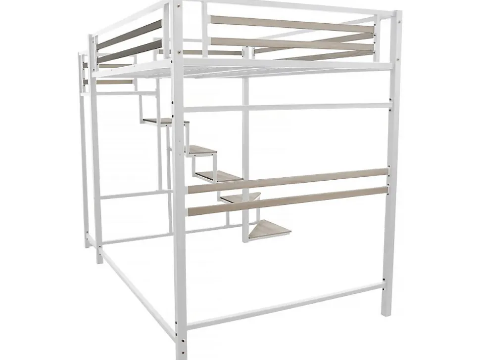 Lit mezzanine en métal avec escalier "LENA" 140 x 190 cm Blanc