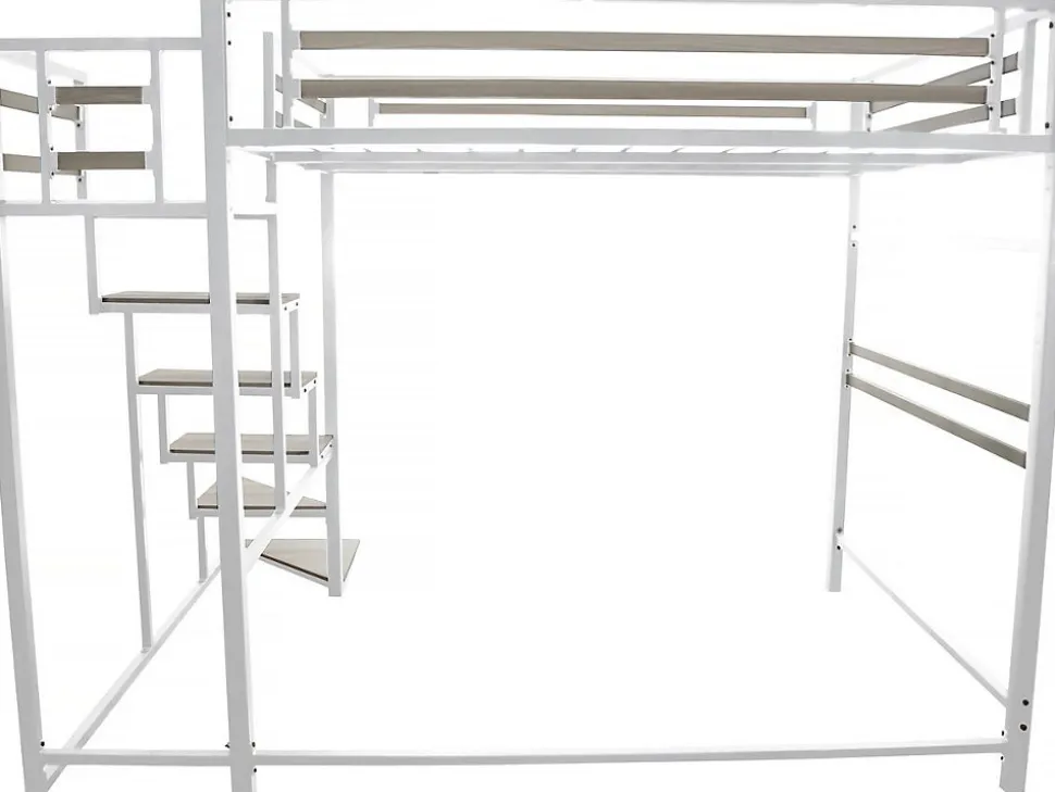 Lit mezzanine en métal avec escalier "LENA" 140 x 190 cm Blanc