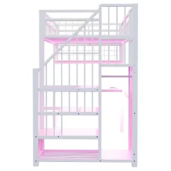 Lit mezzanine en métal 90x200 cm avec LED - prise de recharge - échelle de rangement - étagères et bureau - blanc (sans matelas)
