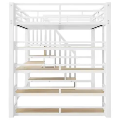 Lit mezzanine en métal 140x200cm - Avec bureau et compartiments de rangement - Avec LED et port USB - MDF - Blanc (sans matelas)
