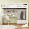 Lit mezzanine enfant avec bureau et armoire,90x200cm,blanc,avec échelle et rangement