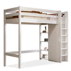 Lit Mezzanine Enfant 90x200 cm - Lit avec Armoire et 6 Étagères, Bois Massif et Panneaux E1, Blanc