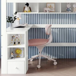 Lit Mezzanine enfant 90x200 cm Bois avec Bureau, Échelle à Niveaux, Protection Anti-Chute, Rangement, Blanc/Naturel, Sans Matelas