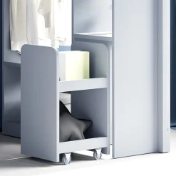 Lit Mezzanine enfant 90x200 cm en Bois Gris avec Étagères, Porte-Vêtements & Chariot de Rangement Amovible - Multifonction - Gris