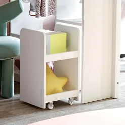 Lit Mezzanine enfant 90x200 cm en Bois avec Étagères, Porte-Vêtements & Chariot de Rangement Amovible - Multifonction - Blanc