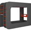 Lit mezzanine gamer 90 x 200 cm - Avec bureau et rangements - Avec LEDs - Anthracite et rouge - WARRIOR