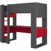 Lit mezzanine gamer NOAH avec bureau et rangements intégrés - 90 x 200 cm - Avec LEDs - Anthracite et rouge + matelas