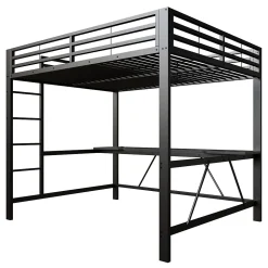 Lit mezzanine gaming en métal 160x200cm - avec bureau - avec éclairage LED et port de chargement USB - Noir(sans matelas)