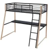Lit mezzanine MALICIA - 90 x 190 cm - bureau intégré - Noir et chêne + matelas