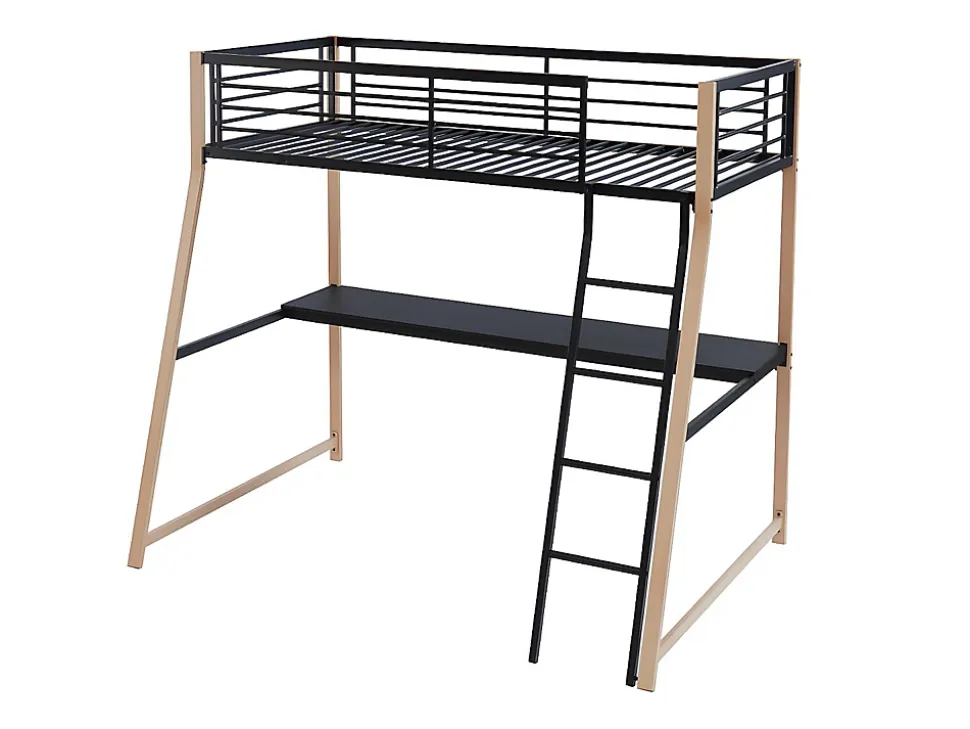 Lit mezzanine MALICIA - 90 x 190 cm - bureau intégré - Noir et chêne + matelas