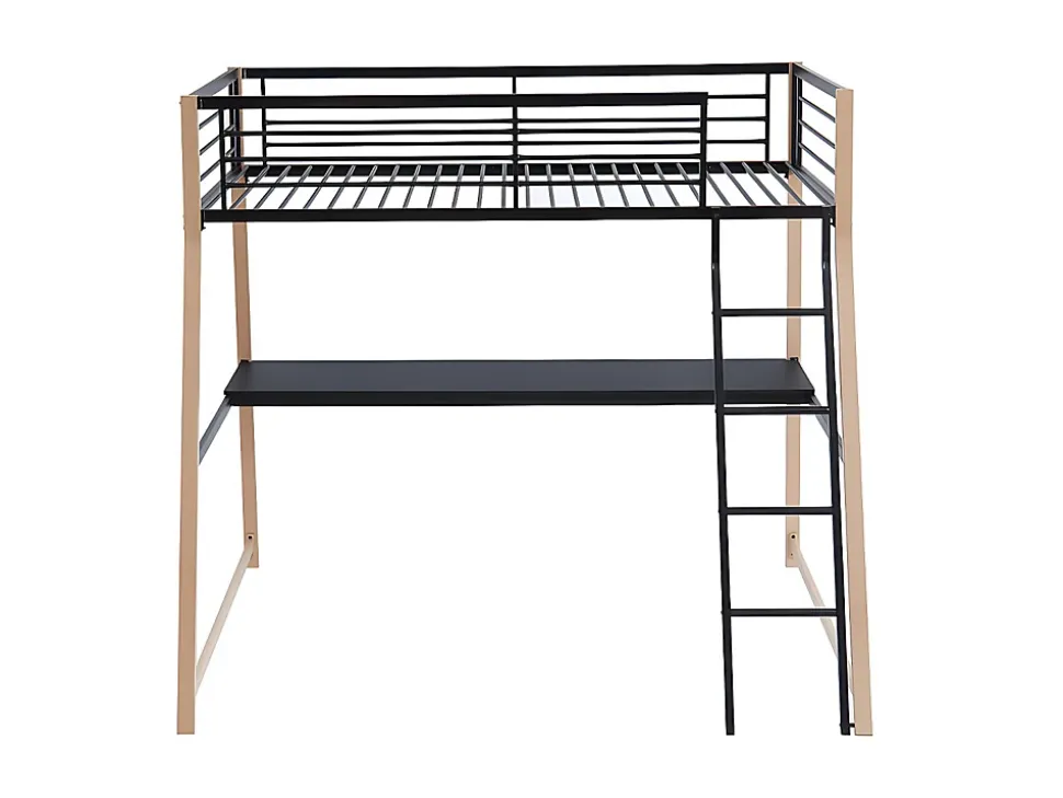 Lit mezzanine MALICIA - 90 x 190 cm - bureau intégré - Noir et chêne + matelas