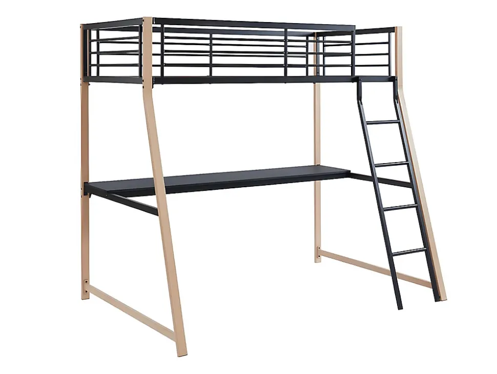Lit mezzanine MALICIA - 90 x 190 cm - bureau intégré - Noir et chêne + matelas