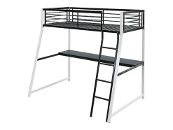 Lit mezzanine MALICIA - 90 x 190 cm - bureau intégré - Noir et blanc
