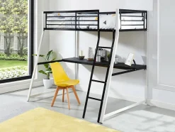 Lit mezzanine MALICIA - 90 x 190 cm - bureau intégré - Noir et blanc