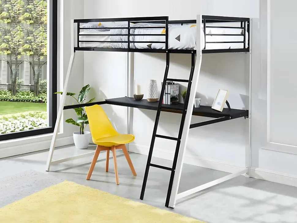Lit mezzanine MALICIA - 90 x 190 cm - bureau intégré - Noir et blanc
