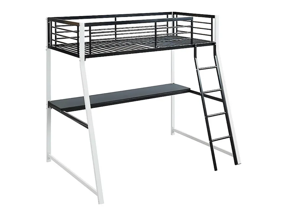 Lit mezzanine MALICIA - 90 x 190 cm - bureau intégré - Noir et blanc