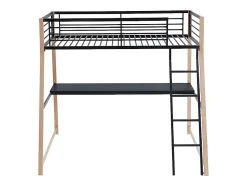 Lit mezzanine MALICIA - 90 x 190 cm - bureau intégré - Noir et chêne