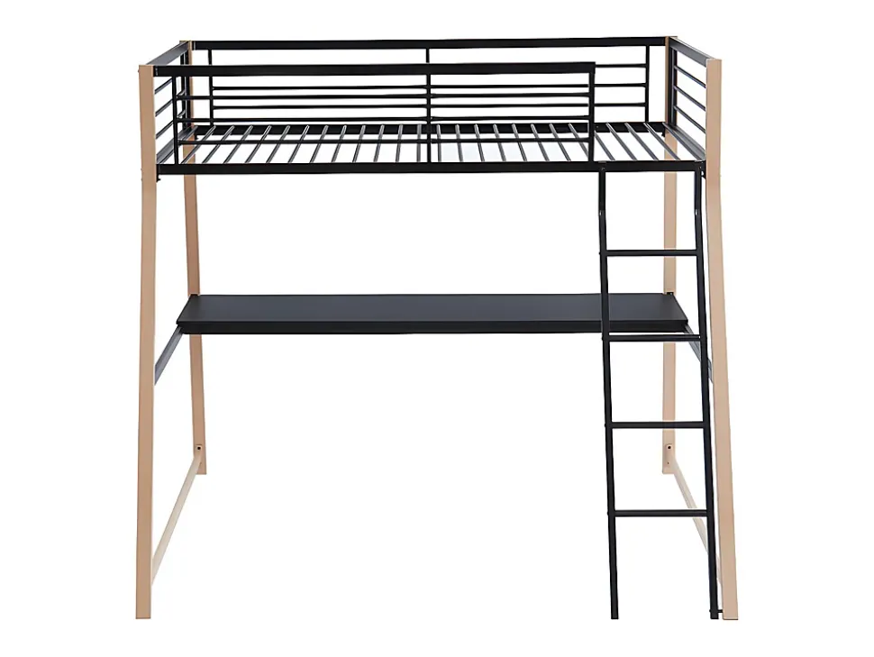 Lit mezzanine MALICIA - 90 x 190 cm - bureau intégré - Noir et chêne