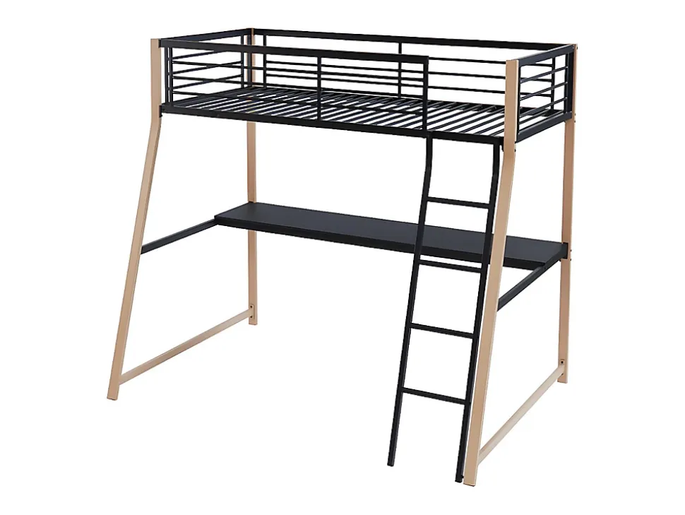 Lit mezzanine MALICIA - 90 x 190 cm - bureau intégré - Noir et chêne