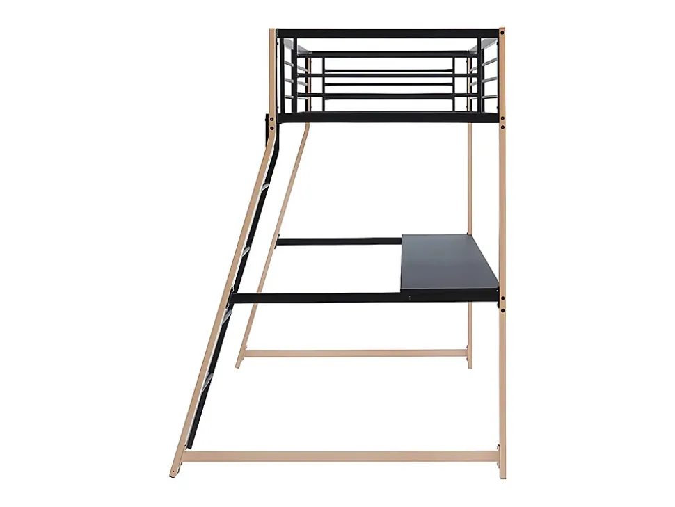 Lit mezzanine MALICIA - 90 x 190 cm - bureau intégré - Noir et chêne