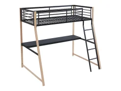 Lit mezzanine MALICIA - 90 x 190 cm - bureau intégré - Noir et chêne