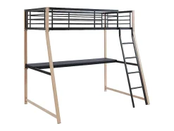 Lit mezzanine MALICIA - 90 x 190 cm - bureau intégré - Noir et chêne