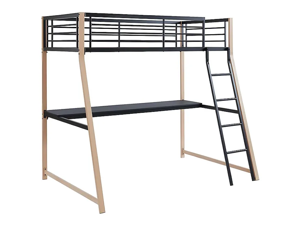 Lit mezzanine MALICIA - 90 x 190 cm - bureau intégré - Noir et chêne