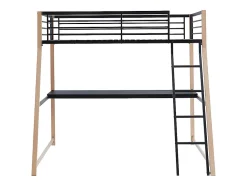 Lit mezzanine MALICIA - 90 x 190 cm - bureau intégré - Noir et chêne