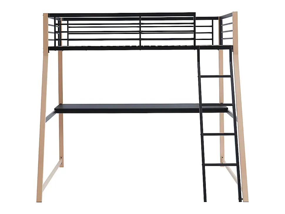 Lit mezzanine MALICIA - 90 x 190 cm - bureau intégré - Noir et chêne