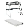 Lit mezzanine MALICIA - 90 x 190 cm - bureau intégré - Noir et blanc + matelas